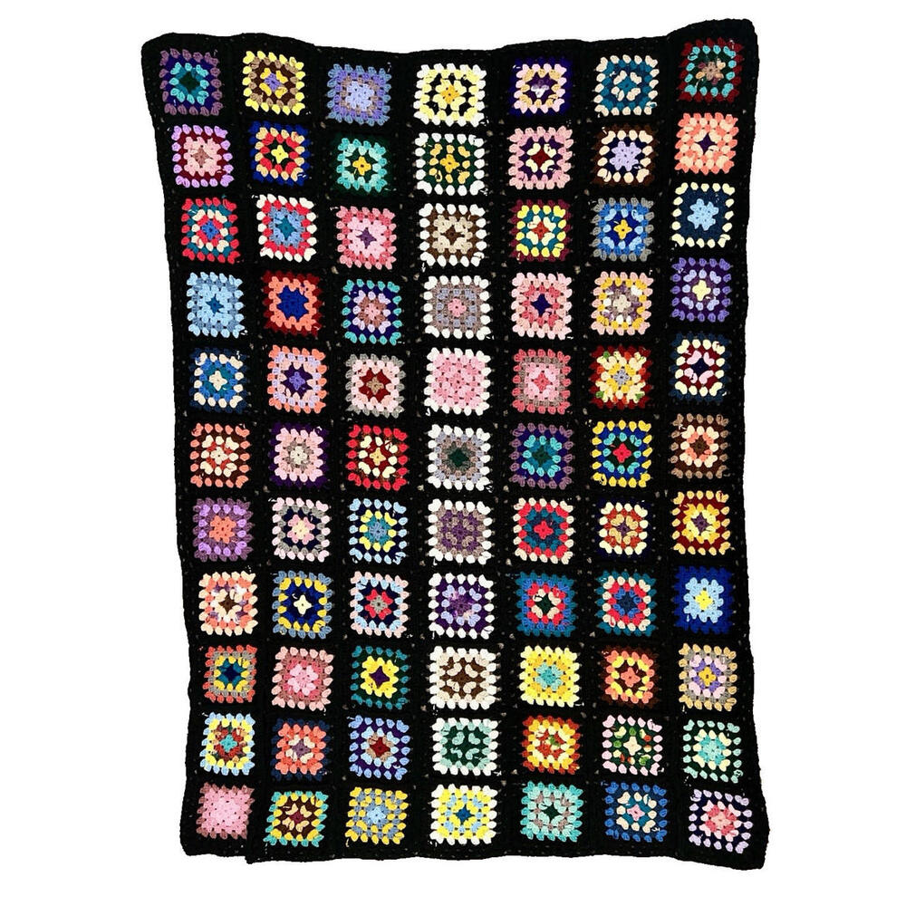 Afghan Handmade Crochet GRANNY SQUARE Vintage Blanket Throw 76”x 36” Excellent